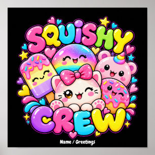 Poster Equipe Kawaii Squishy Arte de Anime Doce e Colorid
