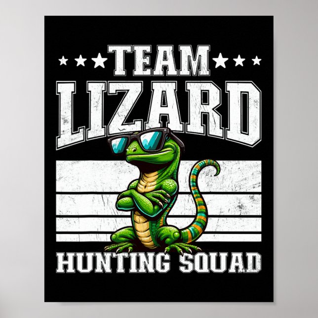 Poster Equipe Lizard Caçando Esquadrão Funny Retro Gecko  (Frente)