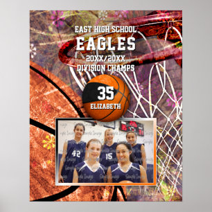 Poster equipe negra de cor laranja colorida de basquetebo