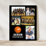 Poster Equipe Personalizada de Nome da Colagem de Fotos d<br><div class="desc">Este poster de colagem personalizada de fotos de basquete apresenta as suas fotos de basquete, um gráfico de basquete laranja com o número de camisa do jogador, e texto adicional como o nome do jogador e/ou o nome do time. Esta design é colocada contra uma cor de fundo de sua...</div>