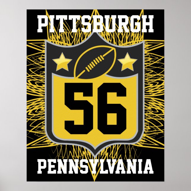 Poster Equipe USA Sports Black e Dourado Pittsburgh Futeb (Frente)
