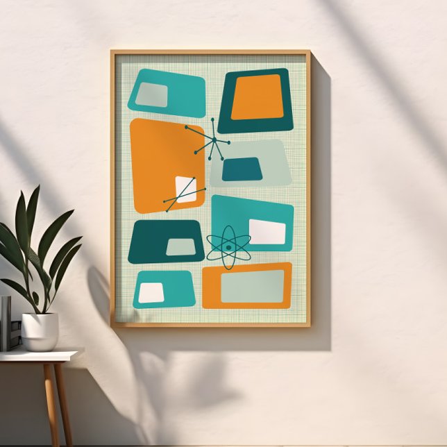 Poster Era Atômica Meados do Século Abstrato Azul Turques (Criador carregado)