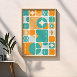 Póster Era Atômica Meados do Século Abstrato Teal, Água,