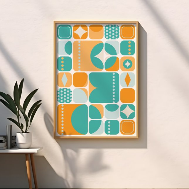 Póster Era Atômica Meados do Século Abstrato Teal, Água,  (Criador carregado)