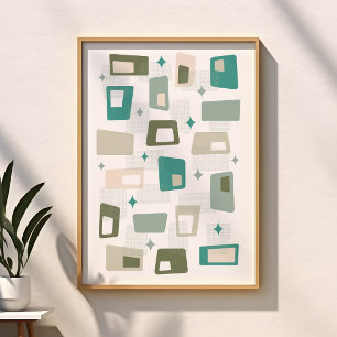 Poster Era Atômica Meados do Século Moderno Blocos Verde