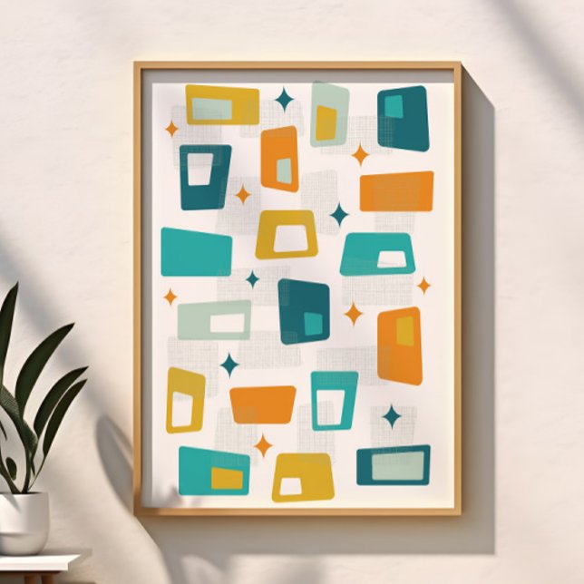 Poster Era Atômica Meados do Século Moderno Blocos Verde  (Criador carregado)
