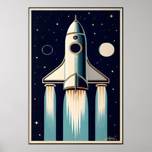 Poster Era Espacial Retro Nave Espacial dos Anos 50