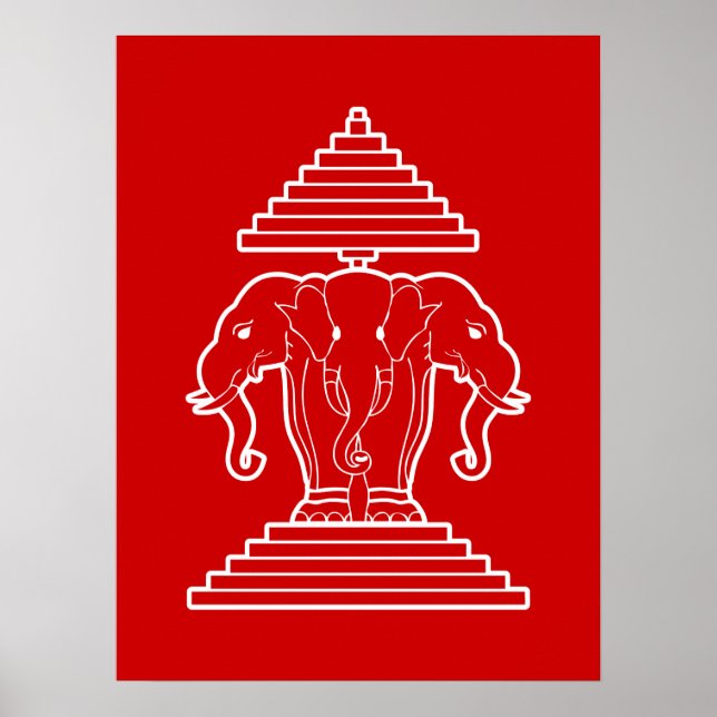 Póster Erawan Elefante de Três Cabeças Lao / Bandeira do  (Frente)