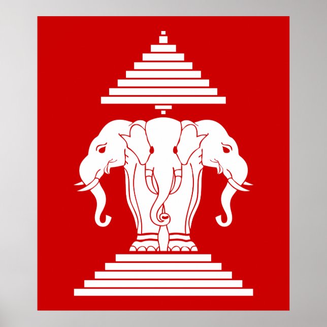 Póster Erawan Three Headed Elephant Lao / Laos Flag (Frente)