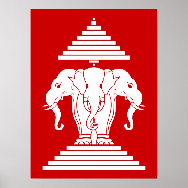 Póster Erawan Three Headed Elephant Lao / Laos Flag (Frente)
