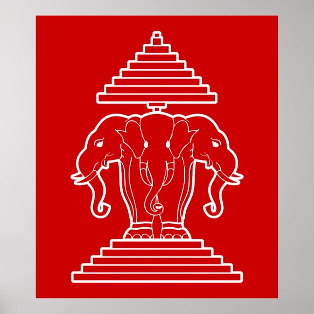 Poster Erawan Three Headed Elephant Lao / Laos Flag (Frente)