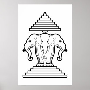 Póster Erawan três dirigiu o Lao do elefante/bandeira de