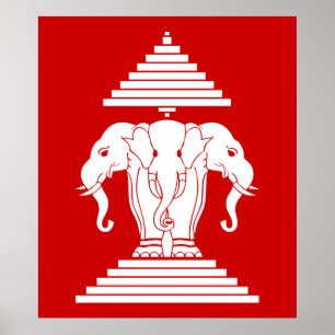 Póster Erawan três dirigiu o Lao do elefante/bandeira de