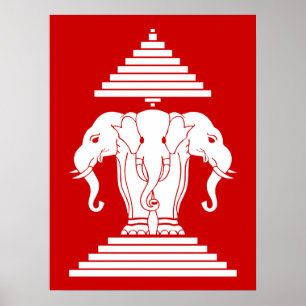 Póster Erawan três dirigiu o Lao do elefante/bandeira de
