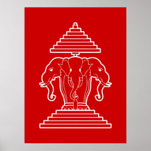Poster Erawan três dirigiu o Lao do elefante/bandeira de