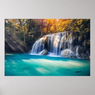 Poster Erawan Waterfall na província de Kanjanaburi na Ta