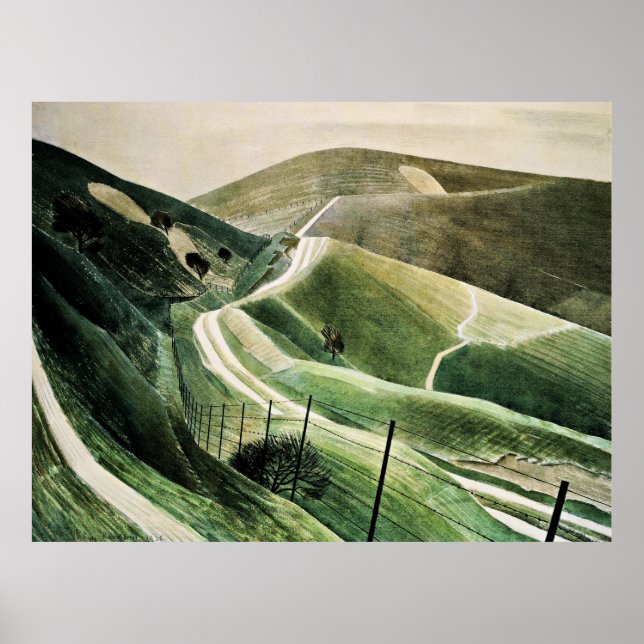 Poster Eric Ravilious - Chalk Paths, famosa trabalho de a (Frente)