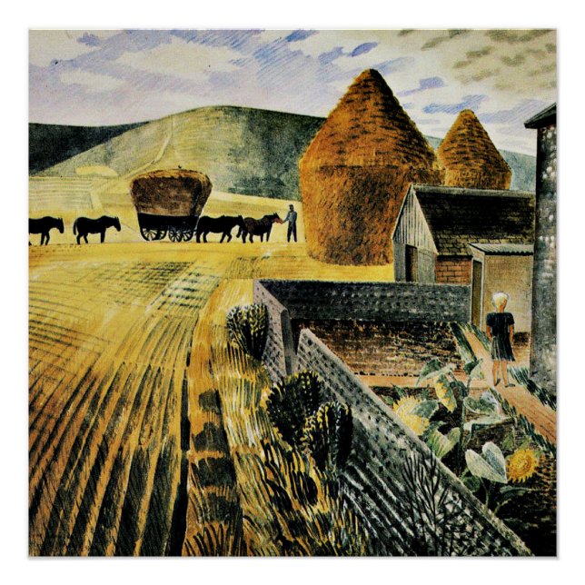 Póster Eric Ravilious - Furlongs, famosa pintura, (Frente)