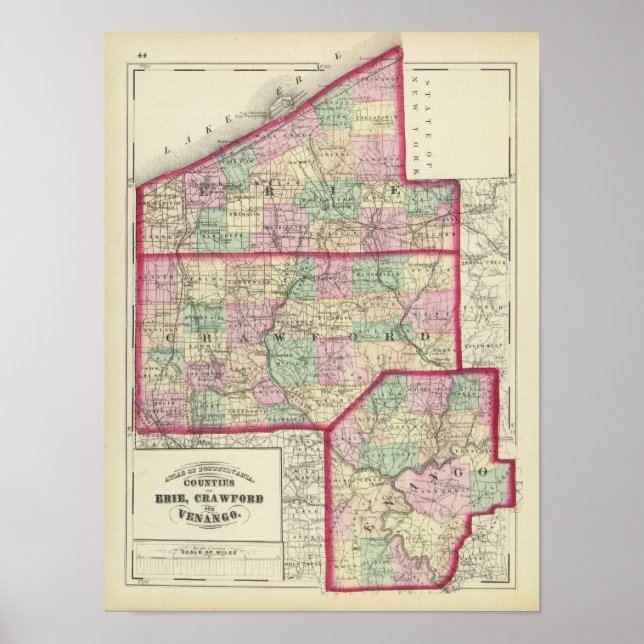 Poster Erie, Crawford, condados de Venango (Frente)