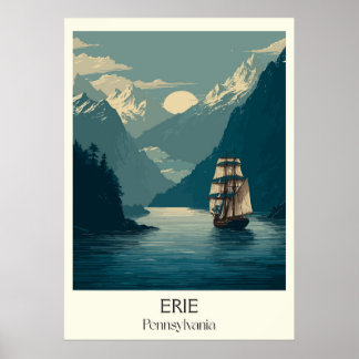 Poster Erie Pensilvânia Vintage Lake Ship Viagem Art
