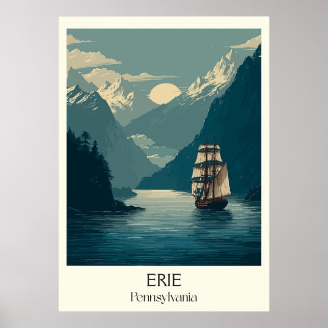 Poster Erie Pensilvânia Vintage Lake Ship Viagem Art (Frente)