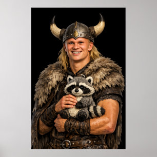 Poster Erling Haaland Viking Segurando um Guaxinim Empalh