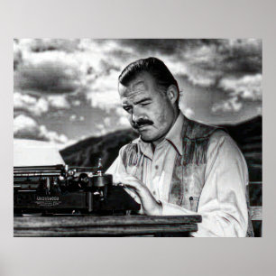 Poster Ernest Hemingway em sua máquina de escrever