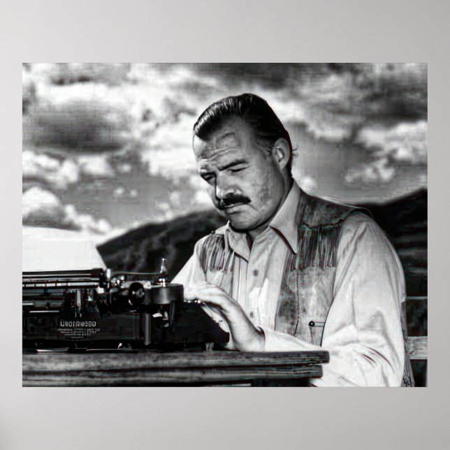 Poster Ernest Hemingway em sua máquina de escrever (Frente)