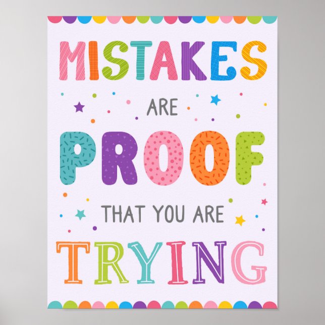 Poster Erros São Prova De Que Você Está Tentando Mindset  (Frente)