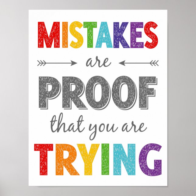 Poster Erros São Prova De Que Você Está Tentando Mindset  (Frente)