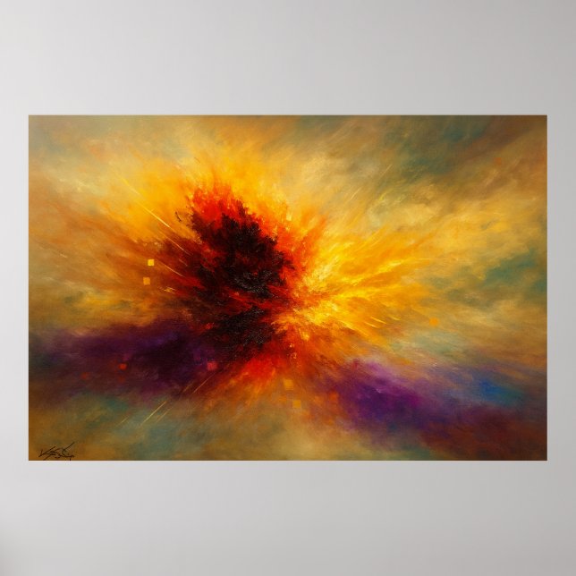 Poster Erupção Cósmica Abstrata em Cores Vibrantes (Frente)