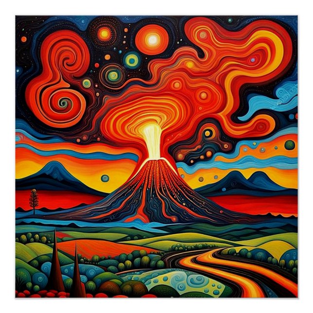 Póster Erupção do vulcão à noite 7 (Frente)