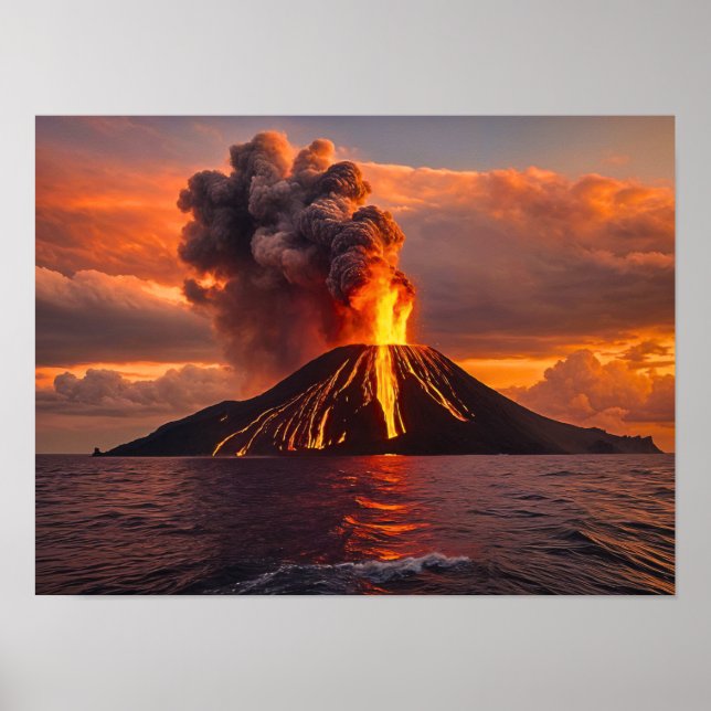 Poster Erupção vulcânica no oceano (Frente)