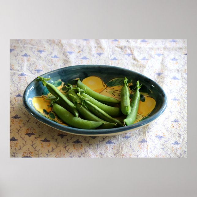 Poster Ervilhas de açúcar em um prato (Frente)