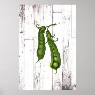 Póster Ervilhas Verdes Ervilha Branca Madeira Rústica Art