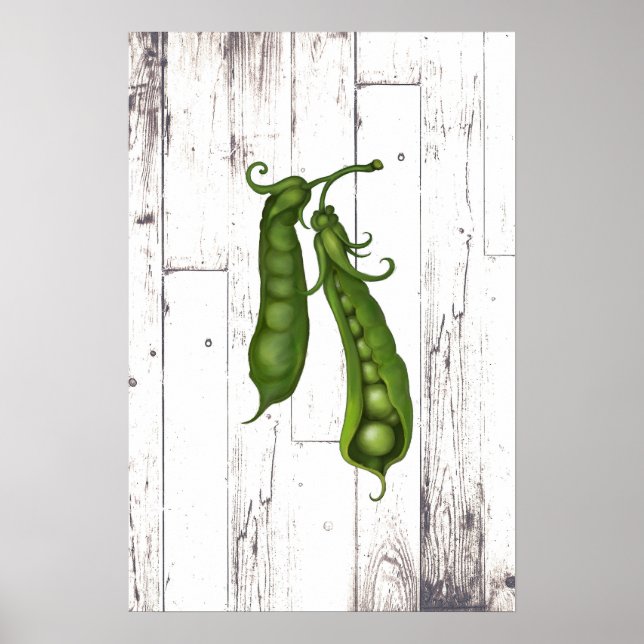 Póster Ervilhas Verdes Ervilha Branca Madeira Rústica Art (Frente)