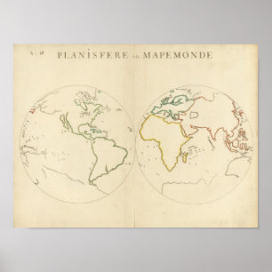Póster Esboço 2 do mapa do mundo