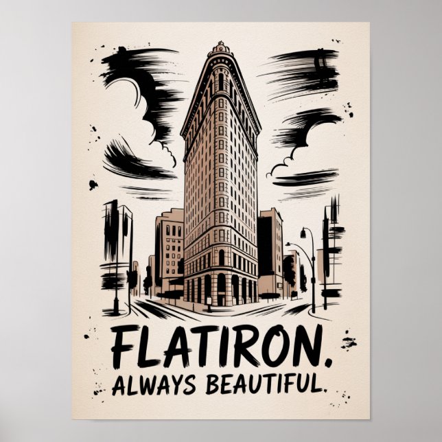 Poster Esboço a Tinta do Flatiron Sempre Belo (Frente)