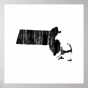 Poster Esboço afligido do estado de Massachusetts