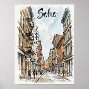 Poster Esboço Arquitetônico de Soho Manhattan
