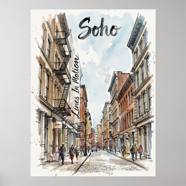 Poster Esboço Arquitetônico de Soho Manhattan (Frente)