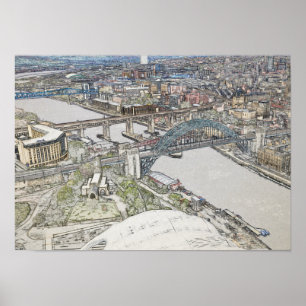 Poster Esboço Artístico da Ponte Tyne no Horizonte de New