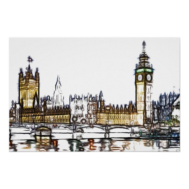 Póster Esboço Artístico do Palácio de Westminster (Frente)
