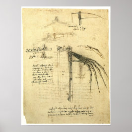 Póster Esboço da Ala de Leonardo da Vinci sobre Máquina V