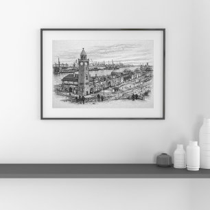 Poster Esboço da Cidade de Hamburgo ao Lápis: Marco do Po