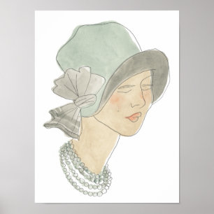 Poster Esboço da Moda da Flapper - Mulher com chapéu