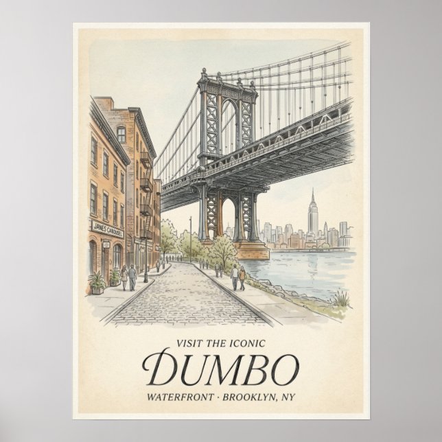 Poster Esboço da Orla de Dumbo Brooklyn (Frente)