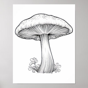 Poster Esboço de cogumelo desenho a lápis, desenho animad