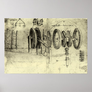 Póster Esboço de Engenharia de uma Roda por Leonardo da V