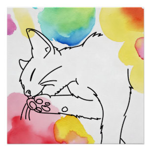 Póster Esboço de Gato Colorido